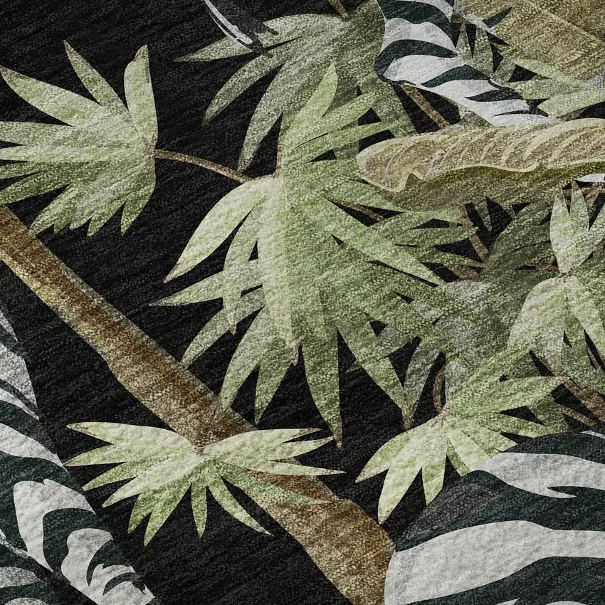 8' Midnight Green And Brown Geometric Washable Round Rug With UV Protection Photo 9