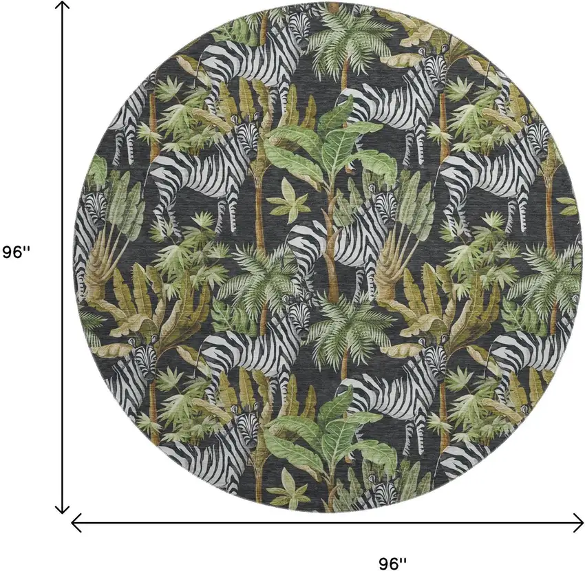 8' Midnight Green And Brown Geometric Washable Round Rug With UV Protection Photo 3