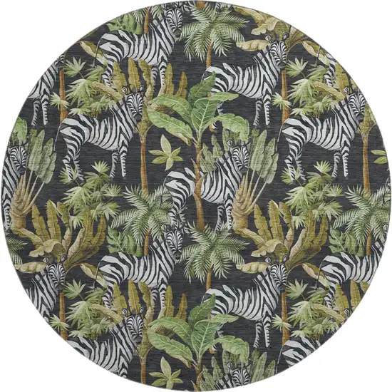 8' Midnight Green And Brown Geometric Washable Round Rug With UV Protection Photo 2