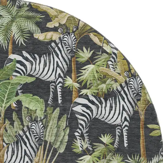 8' Midnight Green And Brown Geometric Washable Round Rug With UV Protection Photo 5