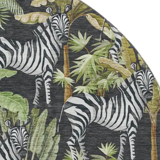 8' Midnight Green And Brown Geometric Washable Round Rug With UV Protection Photo 4