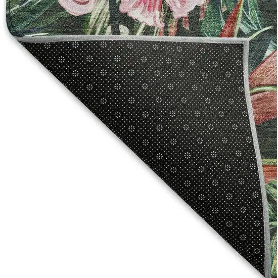 8' Midnight Green And Pink Geometric Washable Round Rug With UV Protection Photo 7