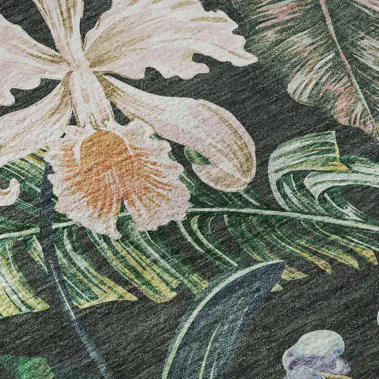 8' Midnight Green And Pink Geometric Washable Round Rug With UV Protection Photo 9