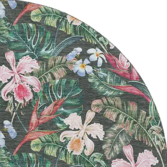 8' Midnight Green And Pink Geometric Washable Round Rug With UV Protection Photo 5