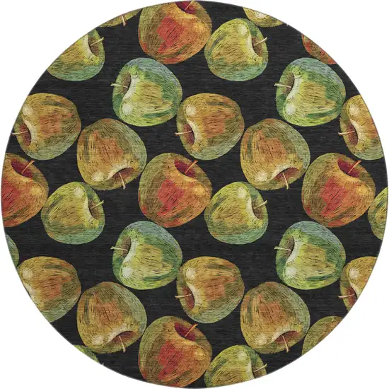 8' Midnight Green And Red Geometric Washable Round Rug With UV Protection Photo 2