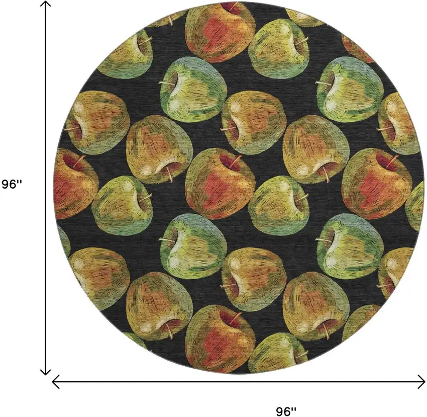 8' Midnight Green And Red Geometric Washable Round Rug With UV Protection Photo 3