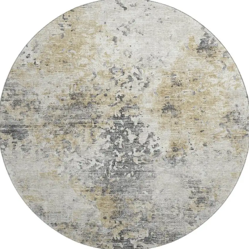 8' Midnight Ivory And Beige Abstract Washable Round Rug With UV Protection Photo 4