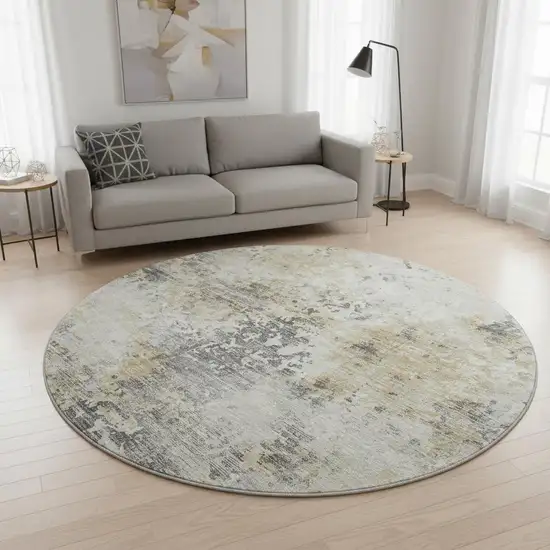 8' Midnight Ivory And Beige Abstract Washable Round Rug With UV Protection Photo 1