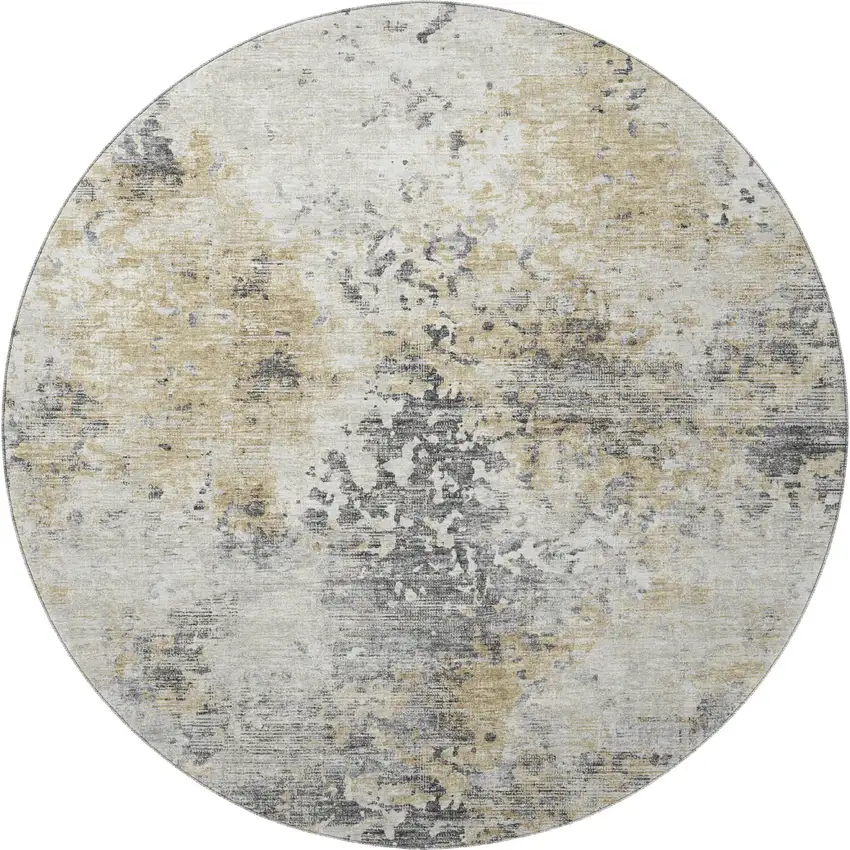 8' Midnight Ivory And Beige Abstract Washable Round Rug With UV Protection Photo 5