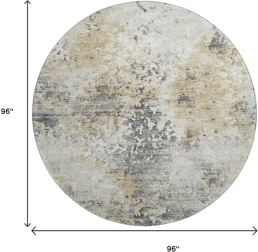 8' Midnight Ivory And Beige Abstract Washable Round Rug With UV Protection Photo 3