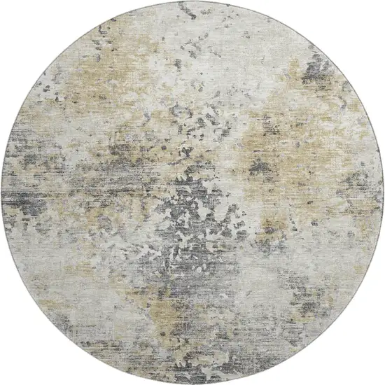 8' Midnight Ivory And Beige Abstract Washable Round Rug With UV Protection Photo 2