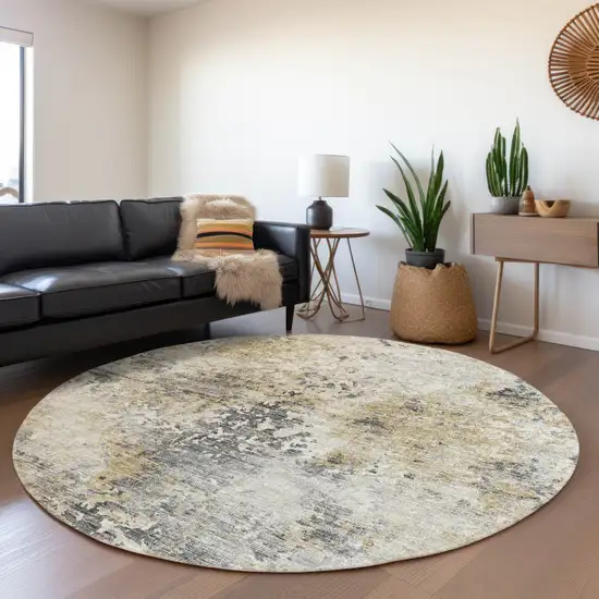 8' Midnight Ivory And Beige Abstract Washable Round Rug With UV Protection Photo 6