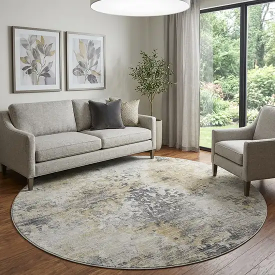 8' Midnight Ivory And Beige Abstract Washable Round Rug With UV Protection Photo 1