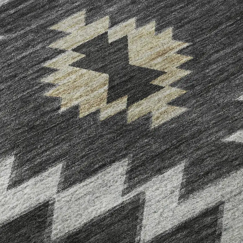 8' Midnight Ivory And Beige Geometric Washable Round Rug With UV Protection Photo 9