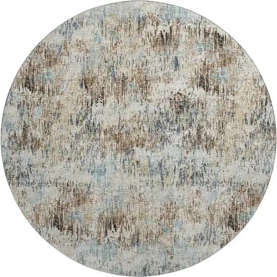 8' Midnight Ivory And Beige Round Abstract Washable Indoor Outdoor Area Rug Photo 2