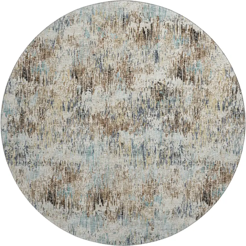 8' Midnight Ivory And Beige Round Abstract Washable Indoor Outdoor Area Rug Photo 2