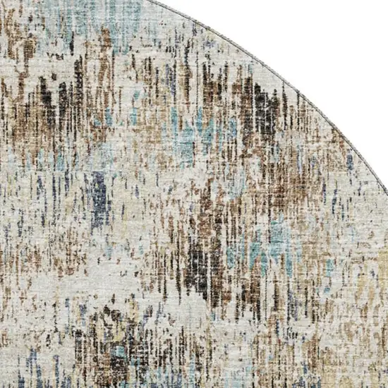 8' Midnight Ivory And Beige Round Abstract Washable Indoor Outdoor Area Rug Photo 6