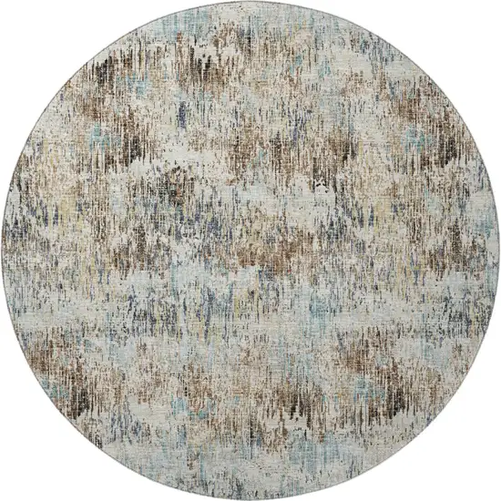 8' Midnight Ivory And Beige Round Abstract Washable Indoor Outdoor Area Rug Photo 4