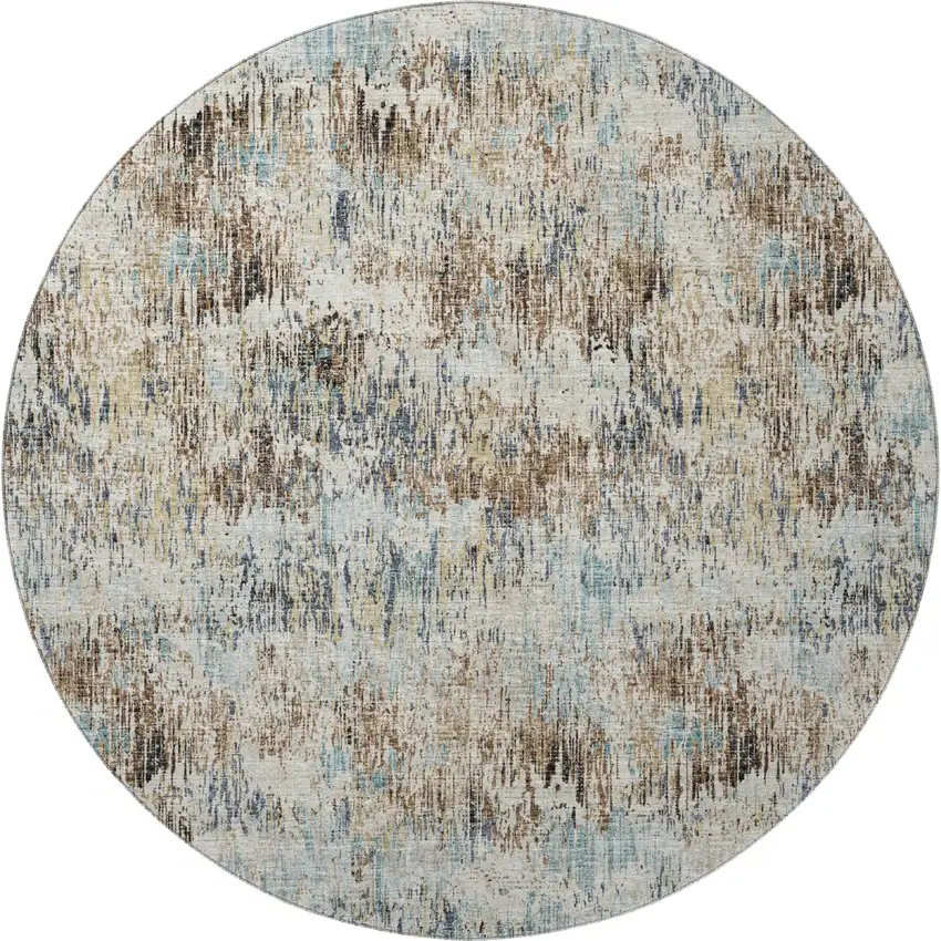 8' Midnight Ivory And Beige Round Abstract Washable Indoor Outdoor Area Rug Photo 4