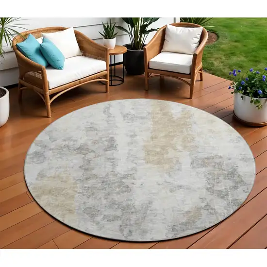 8' Midnight Ivory And Beige Round Abstract Washable Indoor Outdoor Area Rug Photo 1