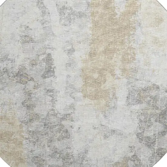 8' Midnight Ivory And Beige Round Abstract Washable Indoor Outdoor Area Rug Photo 6