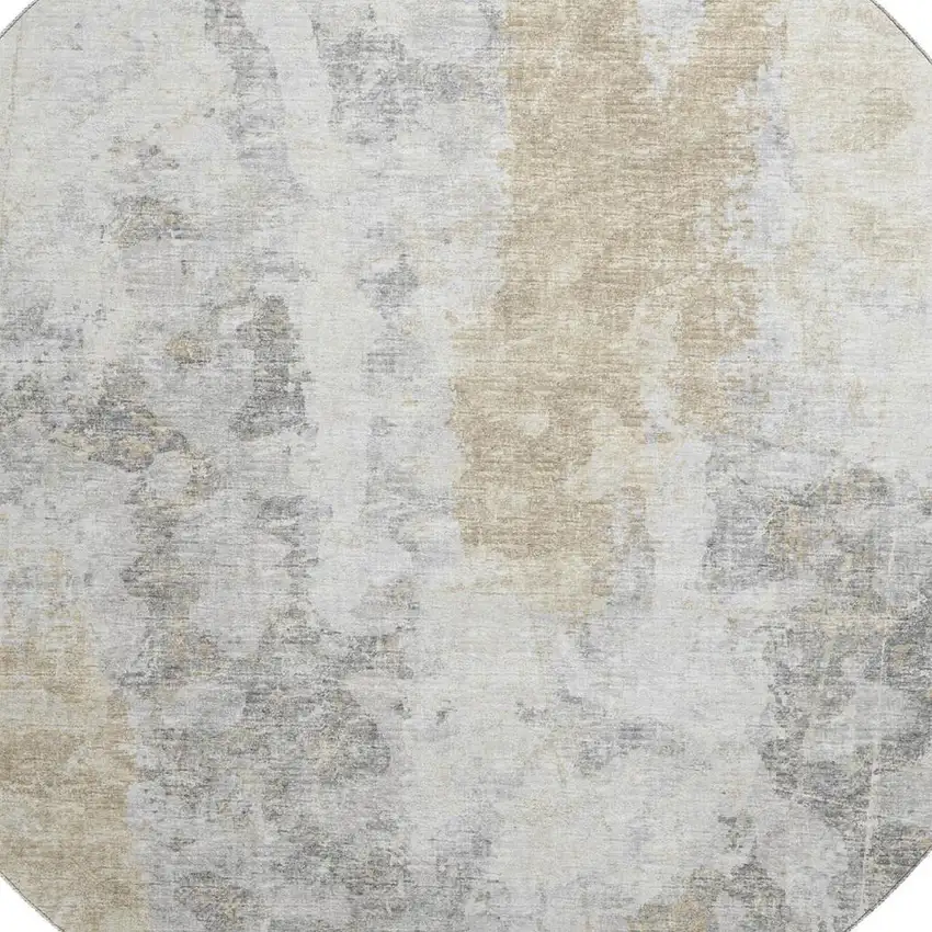8' Midnight Ivory And Beige Round Abstract Washable Indoor Outdoor Area Rug Photo 6