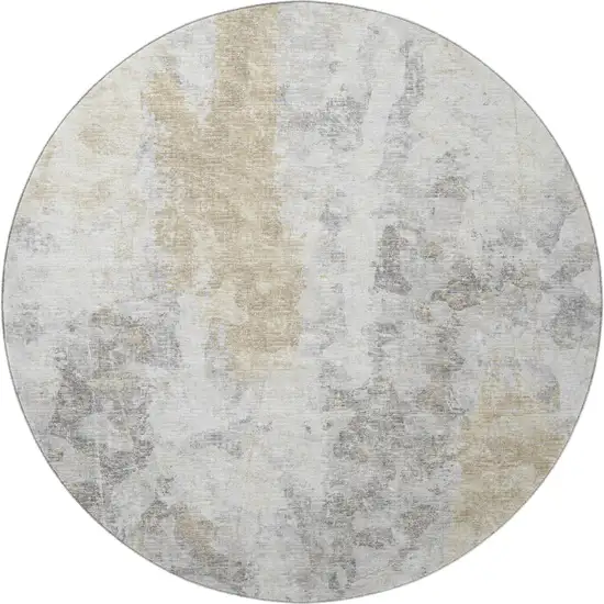 8' Midnight Ivory And Beige Round Abstract Washable Indoor Outdoor Area Rug Photo 4