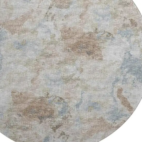 8' Midnight Ivory And Coffee Round Abstract Washable Indoor Outdoor Area Rug Photo 5