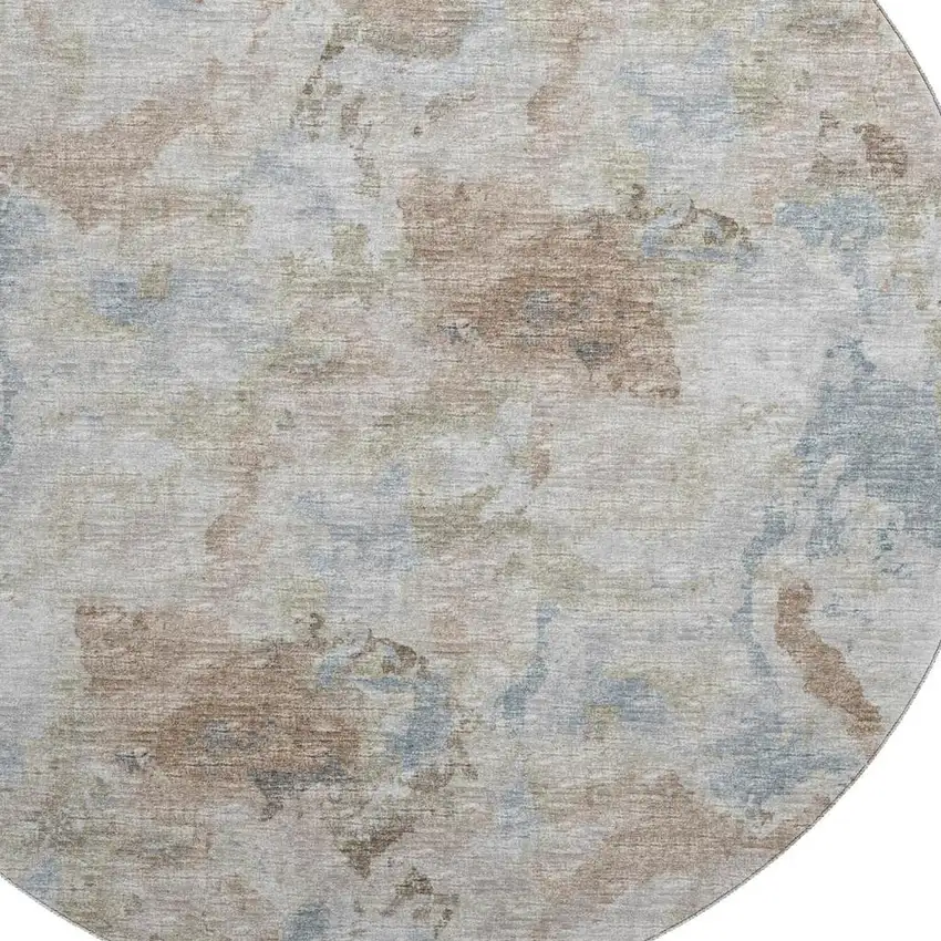 8' Midnight Ivory And Coffee Round Abstract Washable Indoor Outdoor Area Rug Photo 5
