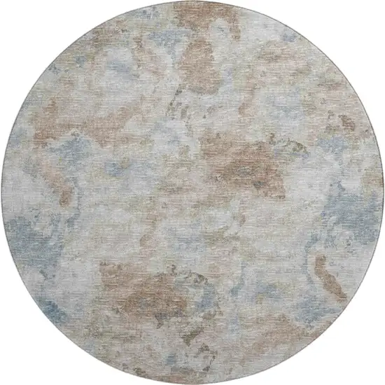 8' Midnight Ivory And Coffee Round Abstract Washable Indoor Outdoor Area Rug Photo 2