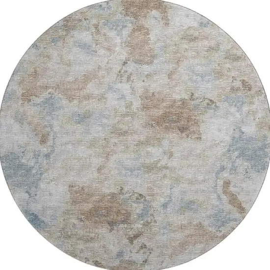 8' Midnight Ivory And Coffee Round Abstract Washable Indoor Outdoor Area Rug Photo 4