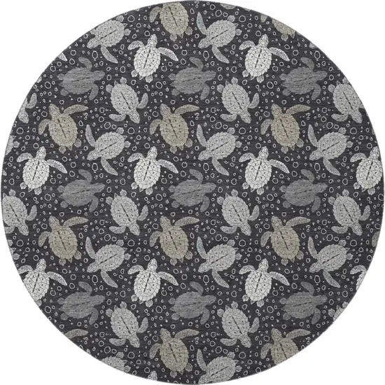 8' Midnight Ivory And Gray Geometric Washable Round Rug With UV Protection Photo 4