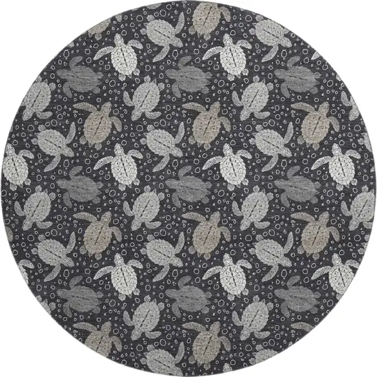 8' Midnight Ivory And Gray Geometric Washable Round Rug With UV Protection Photo 1