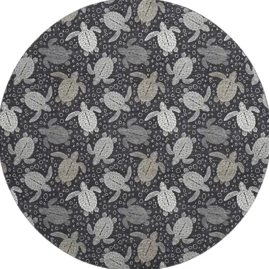 8' Midnight Ivory And Gray Geometric Washable Round Rug With UV Protection Photo 3