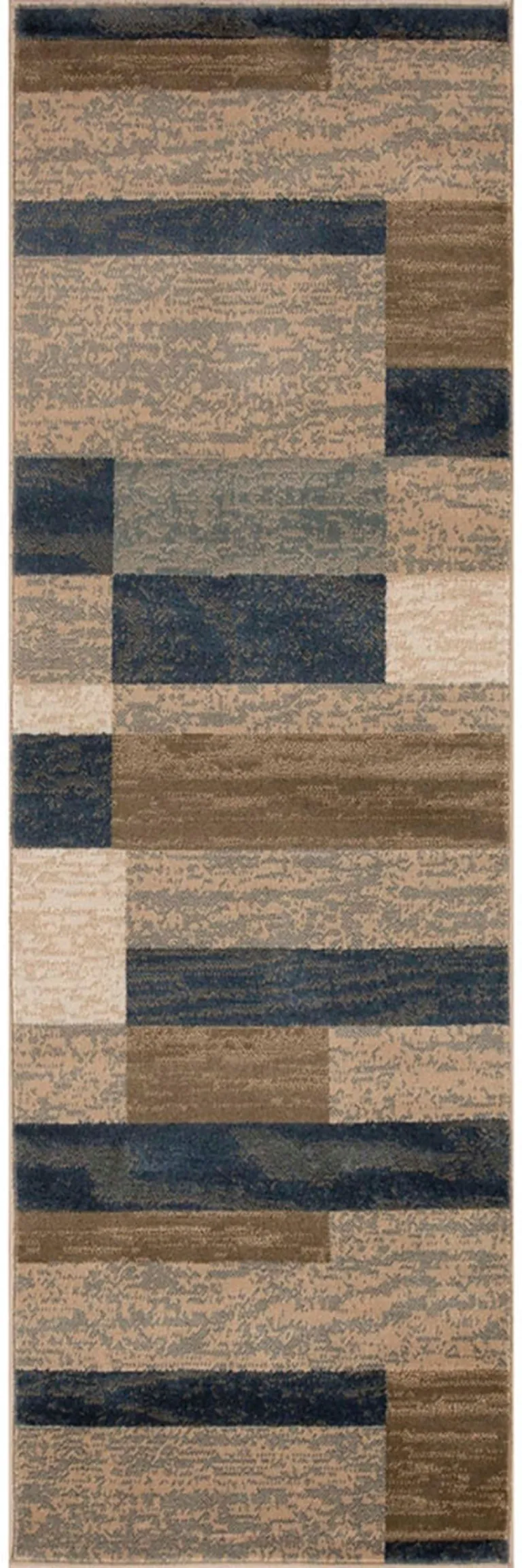 10' Midnight Navy Patchwork Power Loom Stain Resistant Runner Rug Photo 1