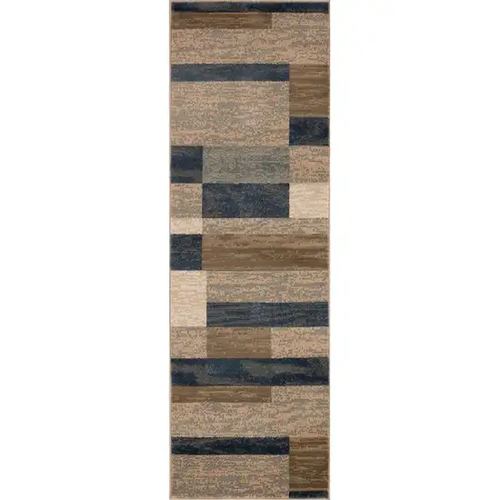 10' Midnight Navy Patchwork Power Loom Stain Resistant Runner Rug Photo 1
