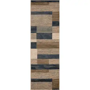 Photo of 10' Midnight Navy Patchwork Power Loom Stain Resistant Runner Rug