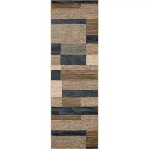 Photo of 8' Midnight Navy Patchwork Power Loom Stain Resistant Runner Rug