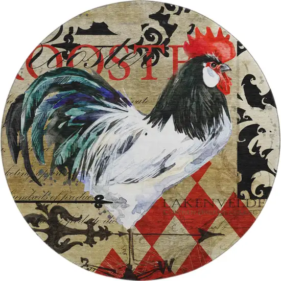 8' Midnight Red And Beige Animal Print Washable Round Rug With UV Protection Photo 2