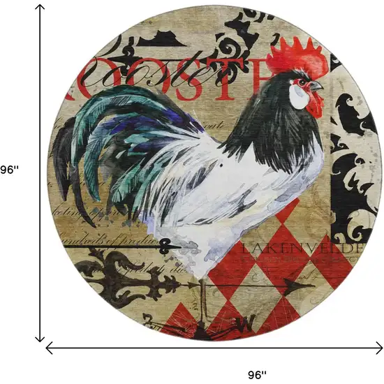 8' Midnight Red And Beige Animal Print Washable Round Rug With UV Protection Photo 3