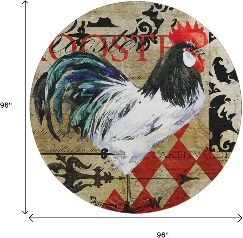 8' Midnight Red And Beige Animal Print Washable Round Rug With UV Protection Photo 3