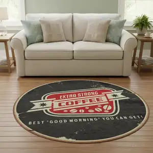 Photo of 8' Midnight Red And Ivory Geometric Washable Round Rug With UV Protection