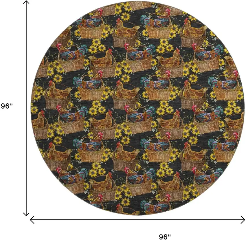 8' Midnight Yellow And Brown Animal Print Washable Round Rug With UV Protection Photo 3