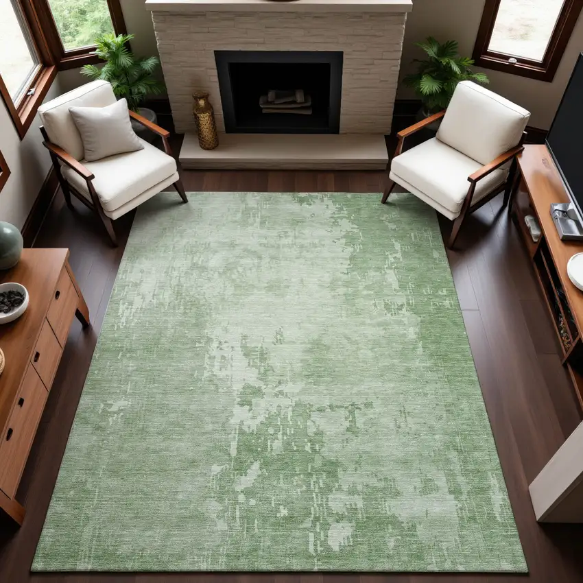 8' Mint Green And Beige Abstract Washable Area Rug With UV Protection Photo 4