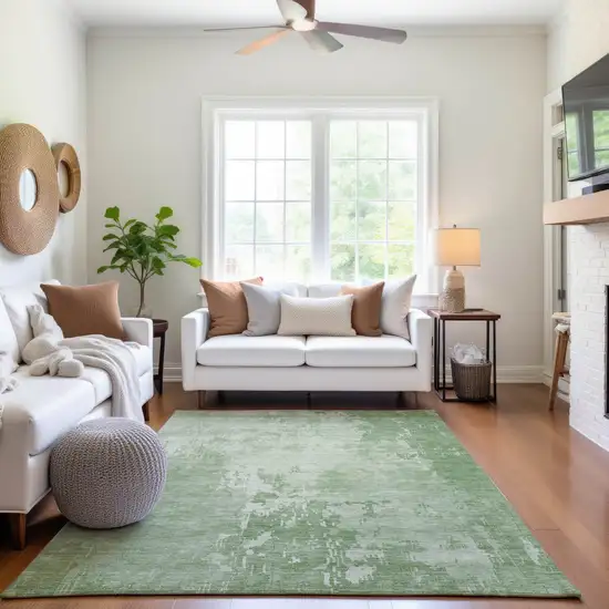 8' Mint Green And Beige Abstract Washable Area Rug With UV Protection Photo 5