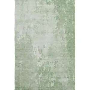 Photo of 8' Mint Green And Beige Abstract Washable Area Rug With UV Protection