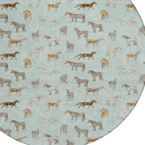 8' Mint Green And Beige Round Horse Washable Indoor Outdoor Area Rug Photo 3