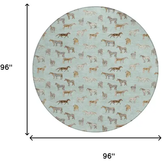 8' Mint Green And Beige Round Horse Washable Indoor Outdoor Area Rug Photo 7