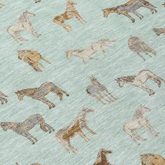 8' Mint Green And Beige Round Horse Washable Indoor Outdoor Area Rug Photo 6