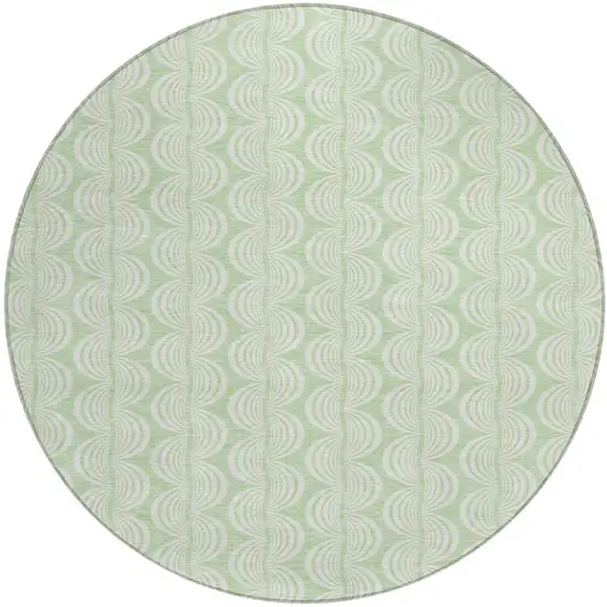 8' Mint Green And Beige Round Ogee Washable Indoor Outdoor Area Rug Photo 2